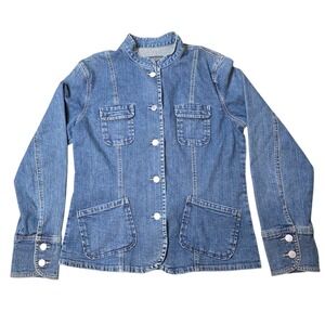 Banana Republic Denim Jacket Womens M‎ Button Front Pockets Collarless Blue